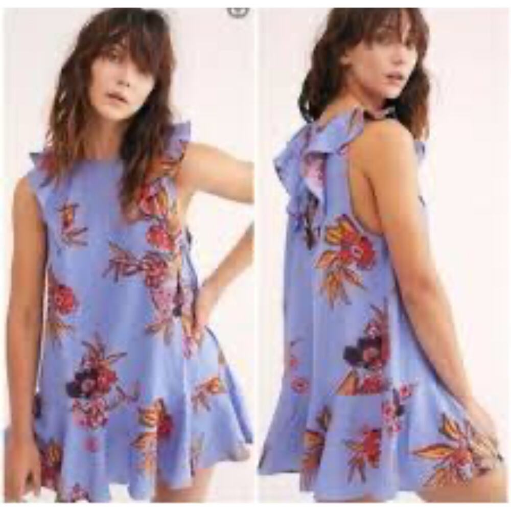 Free People Summer In Tulum Linen Blend Boho Beach Tunic‎ Ruffle Top